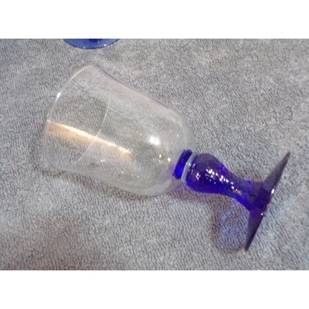 Colbalt Blue Turned Stem Water or Wine Glasses‎ Set of 4
